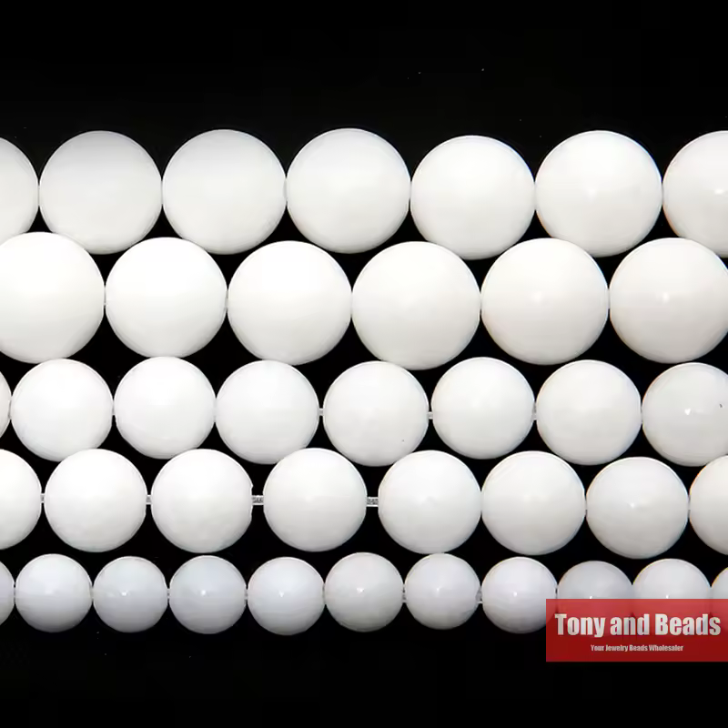 חרוזי אבן טבעית פורצלן לבן בגדלים 4 6 8 10 12 14MM לבחירת גודל ליצירת תכשיטים