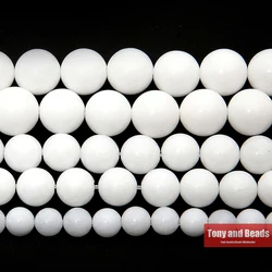 Natural Stone White Porcelain Jade Loose Beads 4 6 8 10 12 14MM Pick Size for Jewelry Making