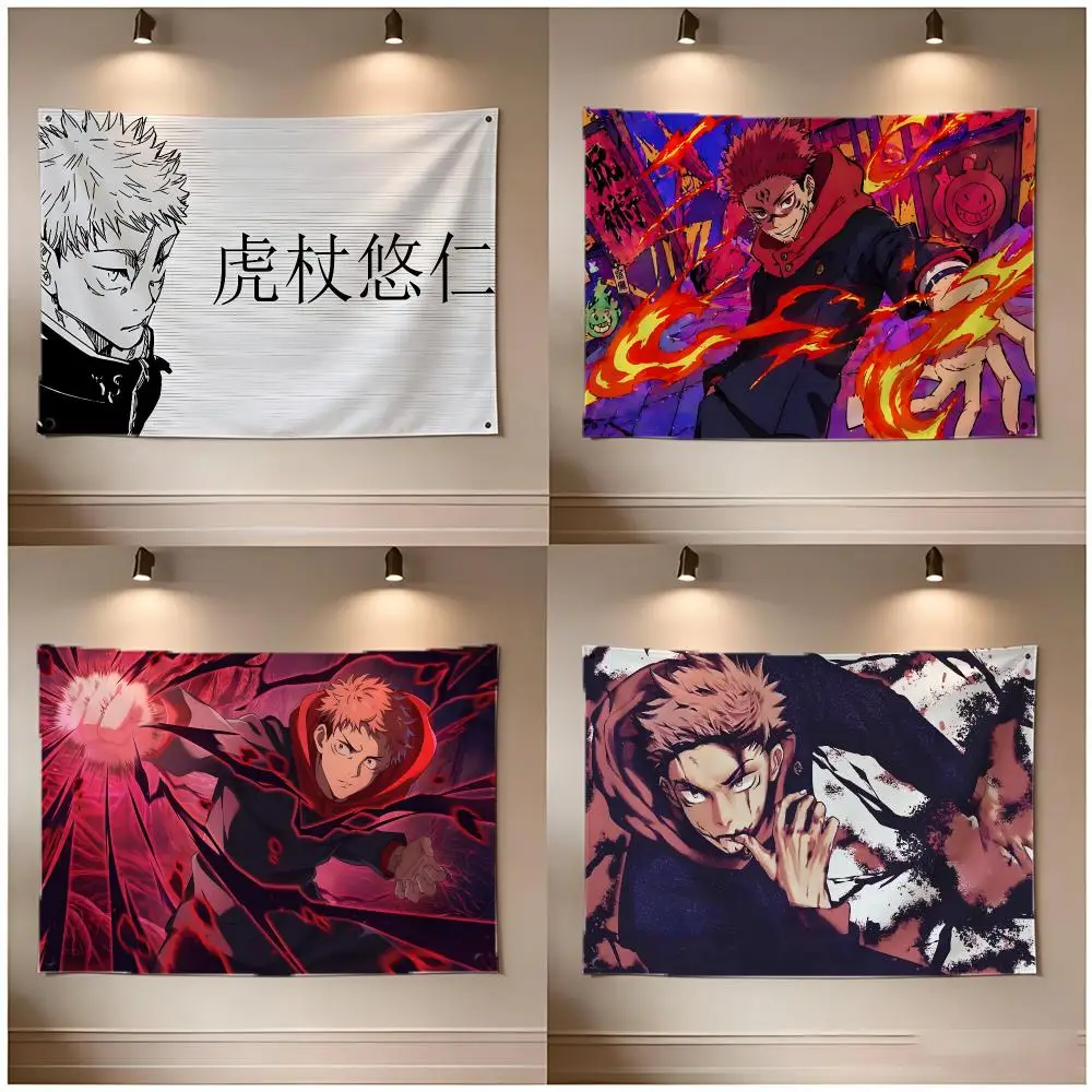 Anime Character Jujutsu Kaisen Yuji Itadori Flags Borderless Four Ring Ornament Indoor Outdoor Decoration Quick Hang Install