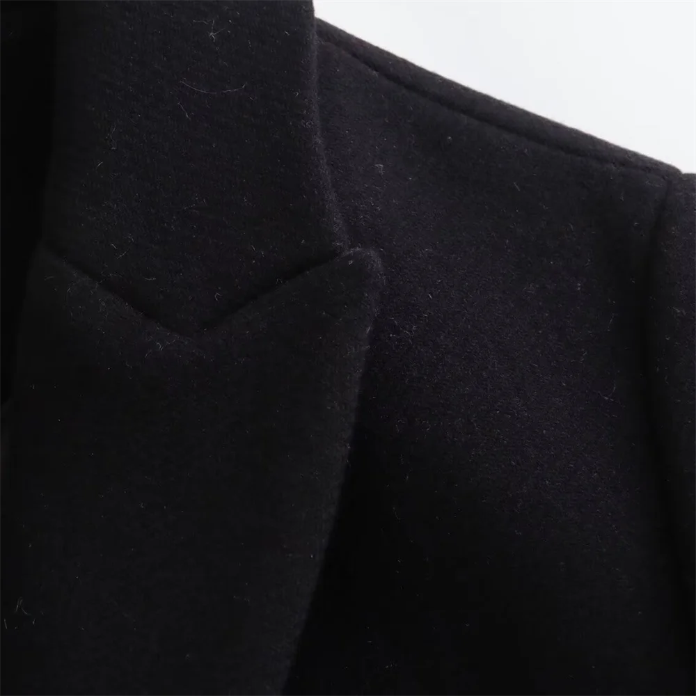 PB & ZA2024ฤดูใบไม้ร่วงเสื้อแจ็คเก็ตตัวยาวรุ่นหลวมๆสีดำกลางๆกันลมสะอาด