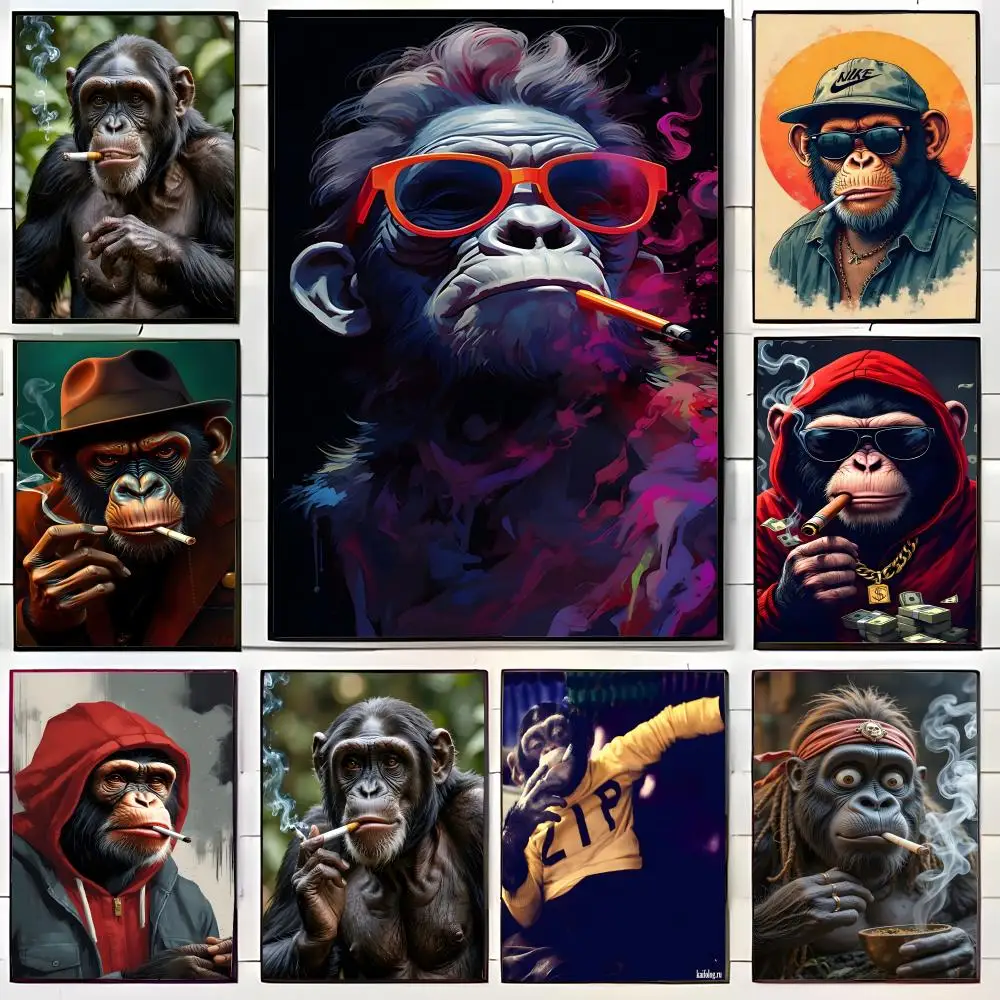 Humorvolles S-Smoking-Monkey-Poster, Wandkunstdruck, Poster, dekoratives Wandbild, Heimdekoration, Geschenk, ungerahmt