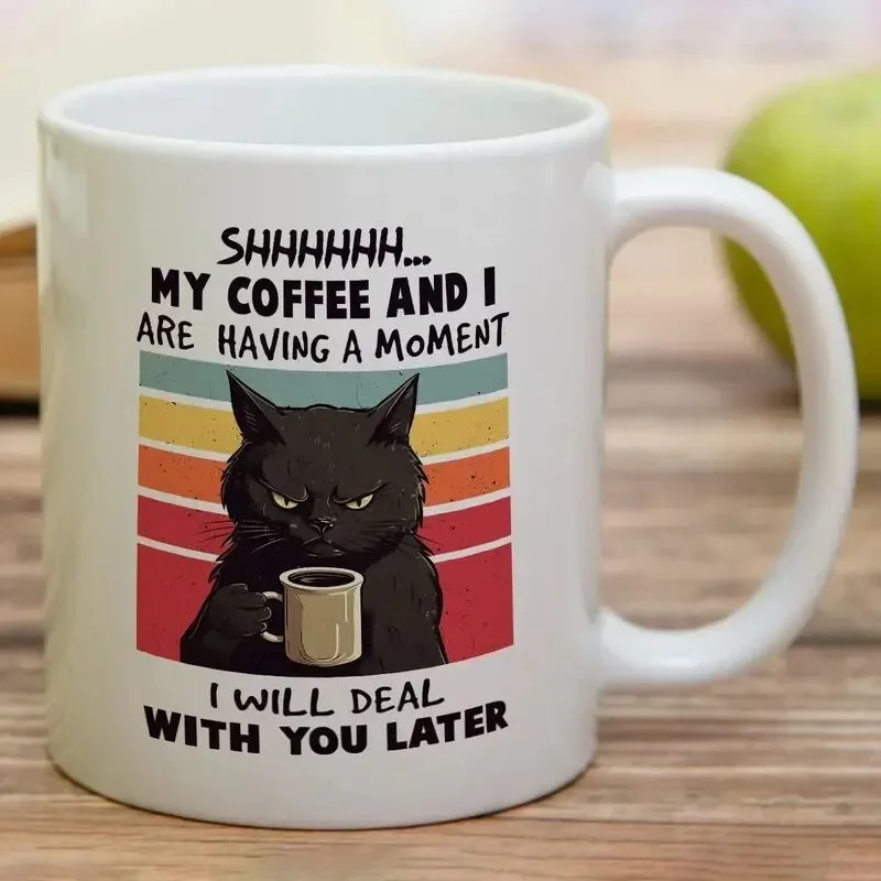 Black Cat Coffee Mug Ceramic Coffee Cups Let Me Pour You A Tall Glass of Get Over It Water Cups Birthday Holiday Christmas Gifts