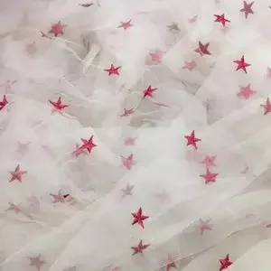 Red star lace fabric Star embroidery white tulle fabric For Girl Dress Tutu Dress Wedding Dress Bridal Veil