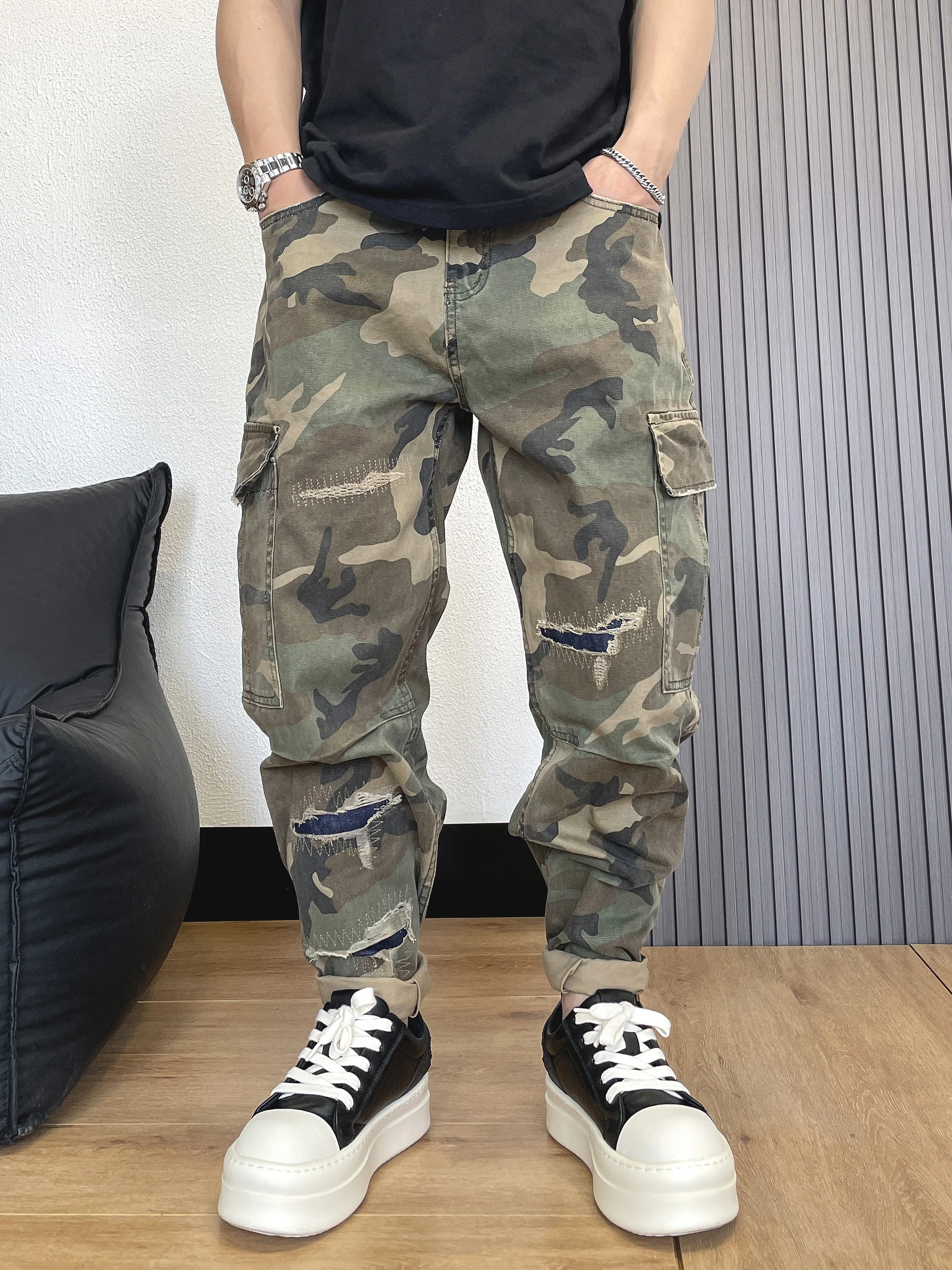 

Casual Camouflage Work Pants Men's Loose Straight Cotton Military Sle Multi-ket Spring Autumn Heavyweight American High-...