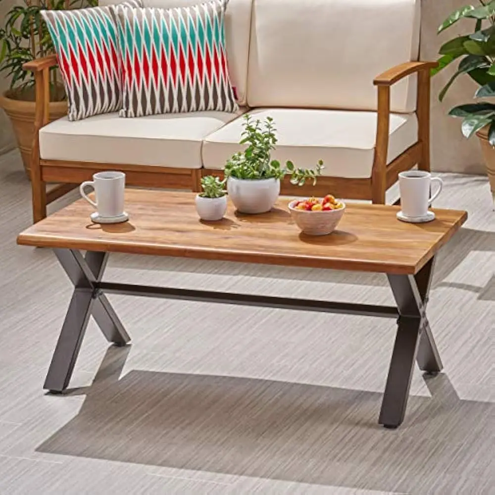 

Outdoor Acacia Wood Coffee Table, Made with acacia wood, Living Room Furniture Coffee Tables, Sandblast/Rustic Metal