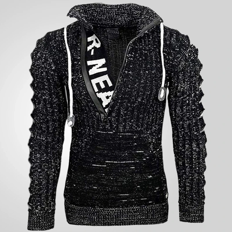 

Autumn and Winter Men's Luxury Fashion Versatile Long Sleeve Collar Knitted Sweater Loose Large Hooded Sweater Coat