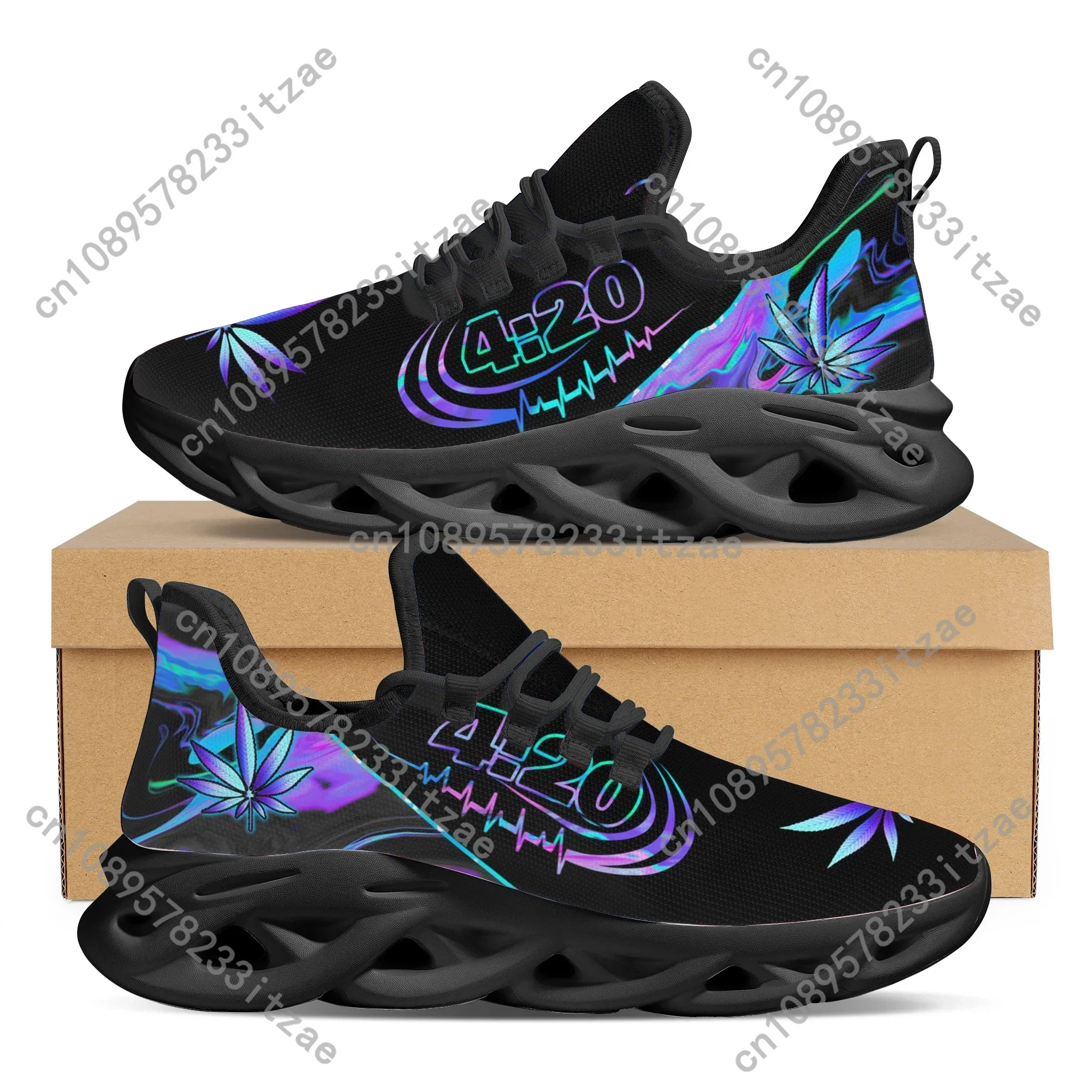 420 Blue Trippy Weed Pattern Ladies Flat Shoes Comfortable Lace up Platform Sneakers Lightweight Women Footwear