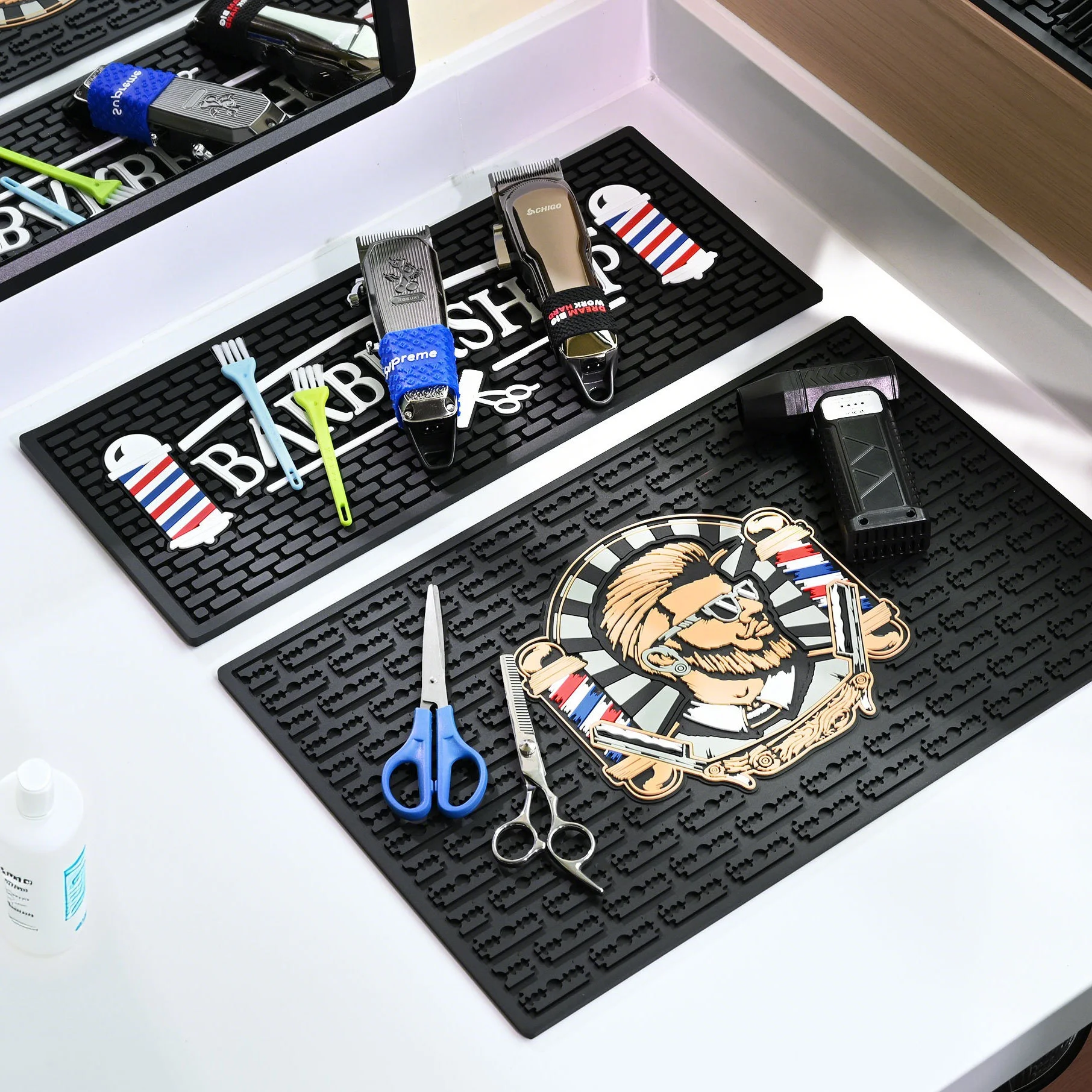 Retro Waterproof Salon Mat for Clippers - Anti-Slip Hair Cutting Storage Pad for Professional Grooming and Organization