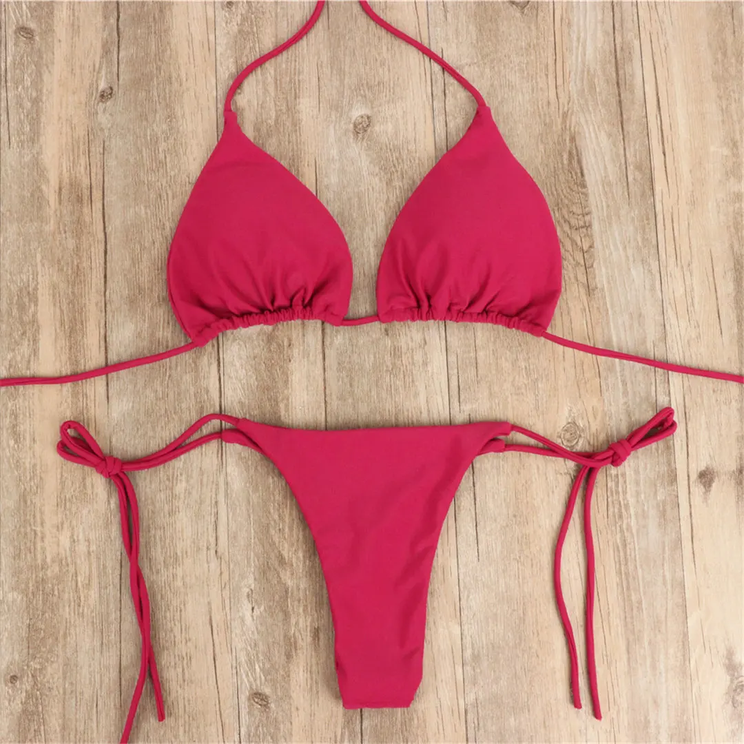 Neuer sexy gepolsterter Neckholder-Bikini Damen-Badeanzug zweiteiliger Bikini-Set mit Tanga-Badehose Badeanzug für Damen V2478B – Detail 28