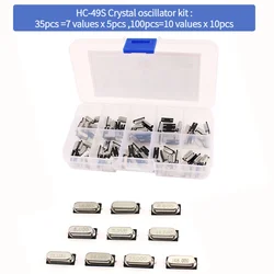 35/100PCS HC-49S SMD Crystal oscillator kit 7Values and 10Values Options 6MHz 8MHz 12MHz 16MHz High-Precision Quartz Resonator