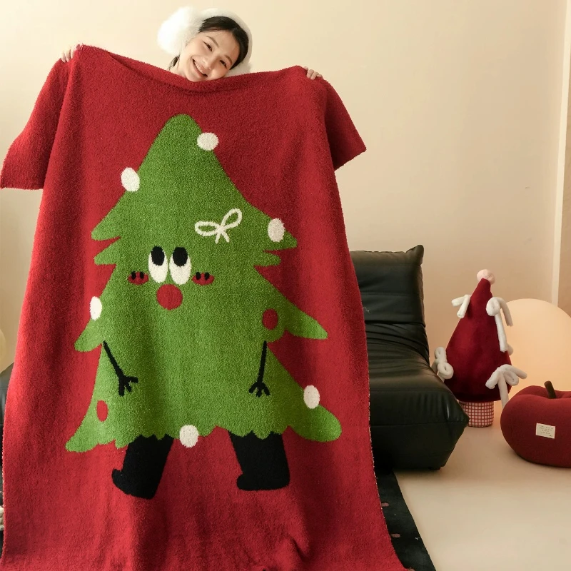 

Knitted Half-Pile Winter Throw Blanket, Thick Warm Sofa Cover for Office Nap, Cartoon Home Decor Accent for Bedroom