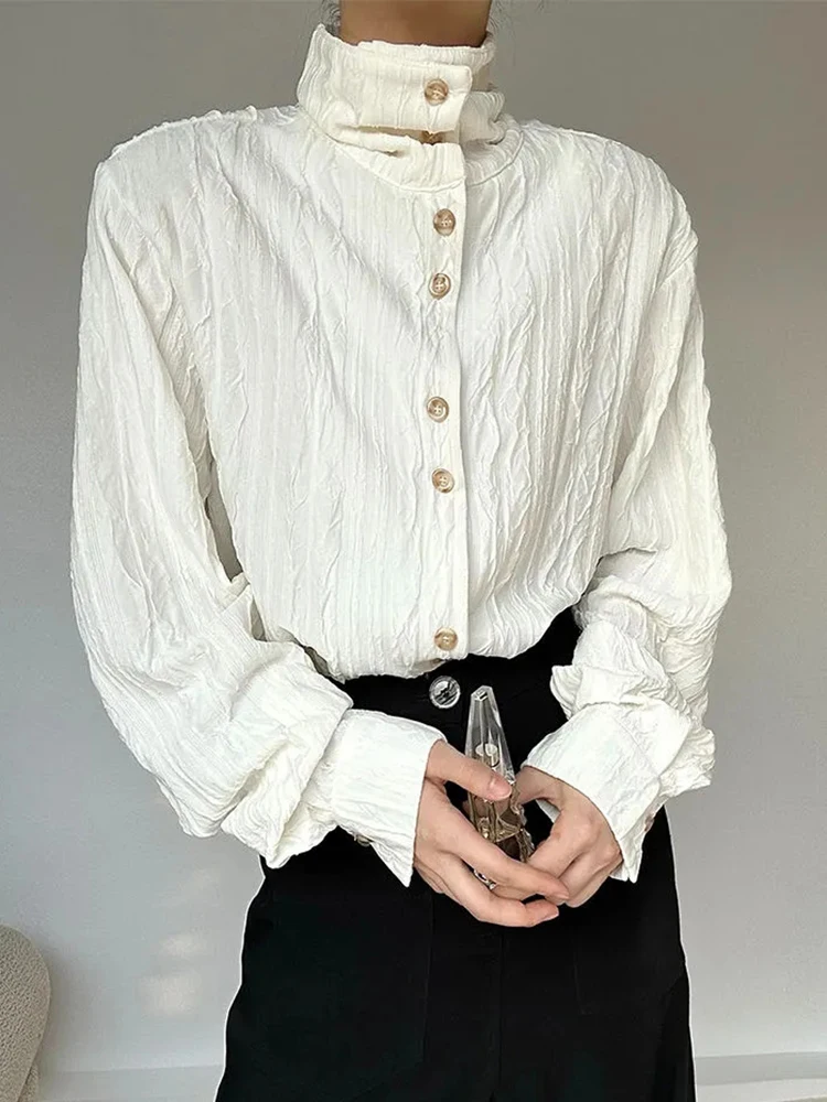 

Zoki Vintage Stand Collar Y2K Shirt Women Loose Harajuku Long Sleeve Blouse Fall Retro American Streetwear Casual Bf Tops New