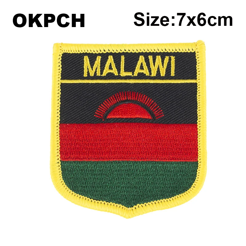 MalawiFlag Shield Shape Iron on Embroidery Patches Saw on Transfer Patches Sewing Applications for Clothes Back Pac