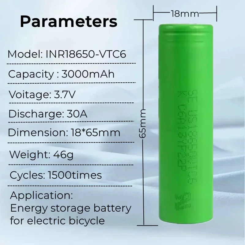 1-20PCS Original 3.7V li-ion Battery 18650 VTC6 3000mAh  30A battery for authentic Son Murata US18650VTC6 rechargeable bateria - Image 4