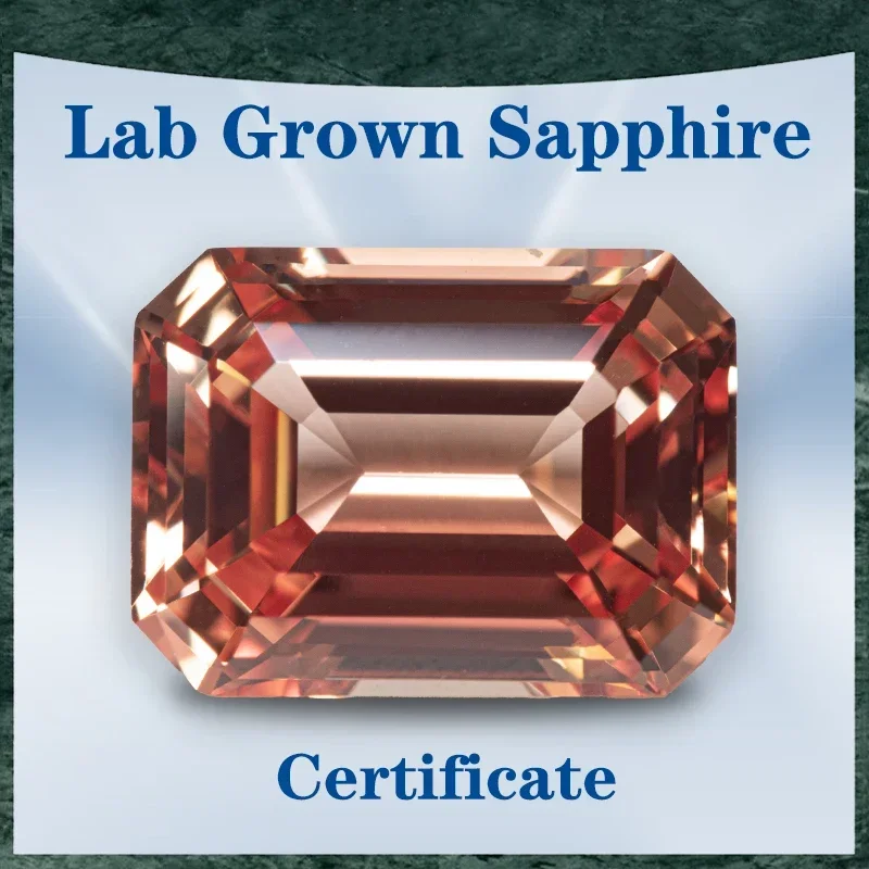 

Lab Grown Sapphire Sunset Orange Color Emerald Cut VVS1 Selectable AGL Certificate Gemstone Charms DIY Jewelry Making Materials