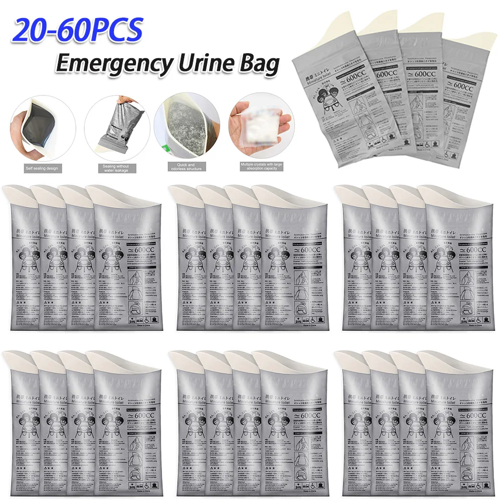 20-60Pcs Emergency Toilet Disposable Outdoor Urine Bags Portable 600ML for Men Women Children Patient