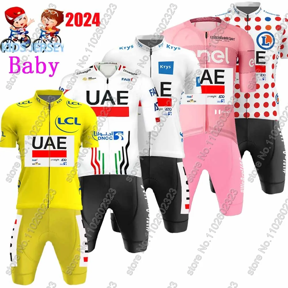 Kids UAE Cycling Jersey 2024 Enfant Slovenia Portugal Pink TDF Set Boys Girls Cycling Clothing Children Bike Suit MTB Maillot