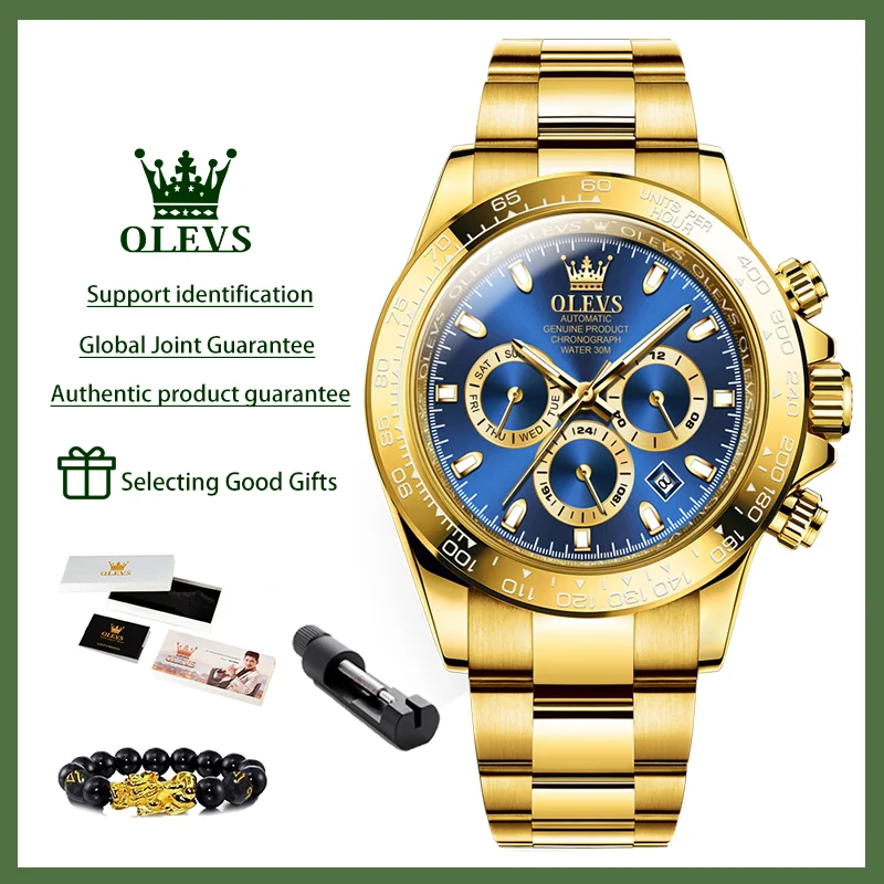 

OLEVS Top Luxury Men's Watches Waterproof Gold Stainless Steel Strap Automatic Mechanical Watch Date Luminous Male Wristwatch