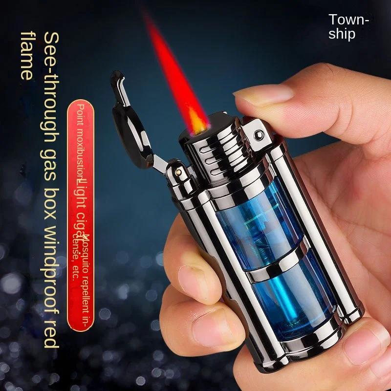 2023 New Transparent Visible Fuel Bin Torch Windproof Butane Lighter Men\'s Gift Cigarette Accessories Cigar Igniter