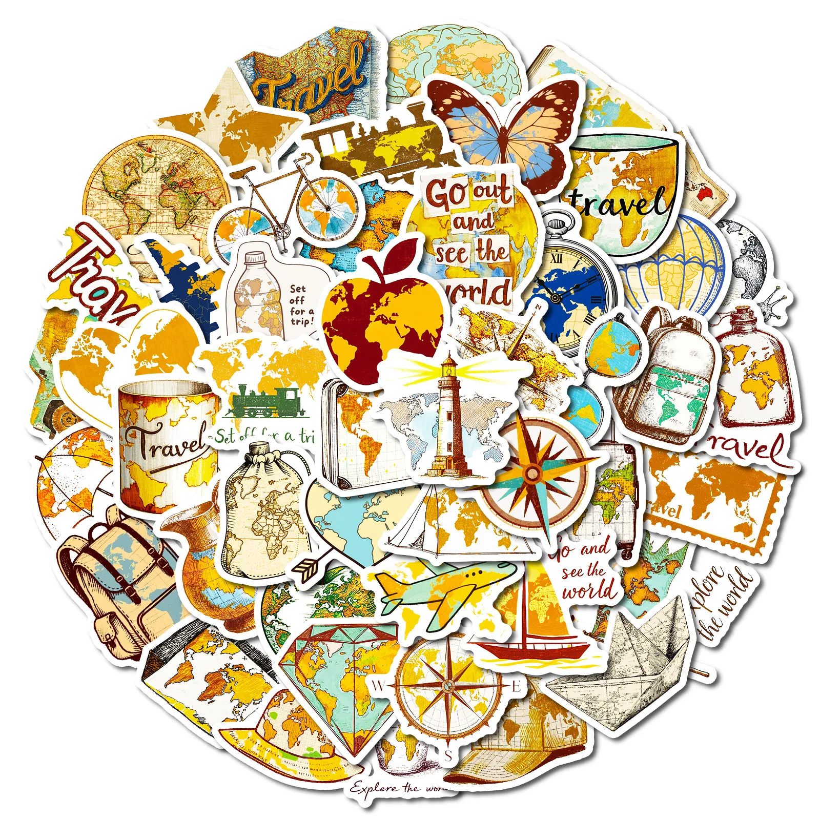 50PCS Outdoor Travel in Europe and America Graffiti Stickers Scenic Spot Check-in Cartoon Decal Notebook Phone Helmet Kid Toys