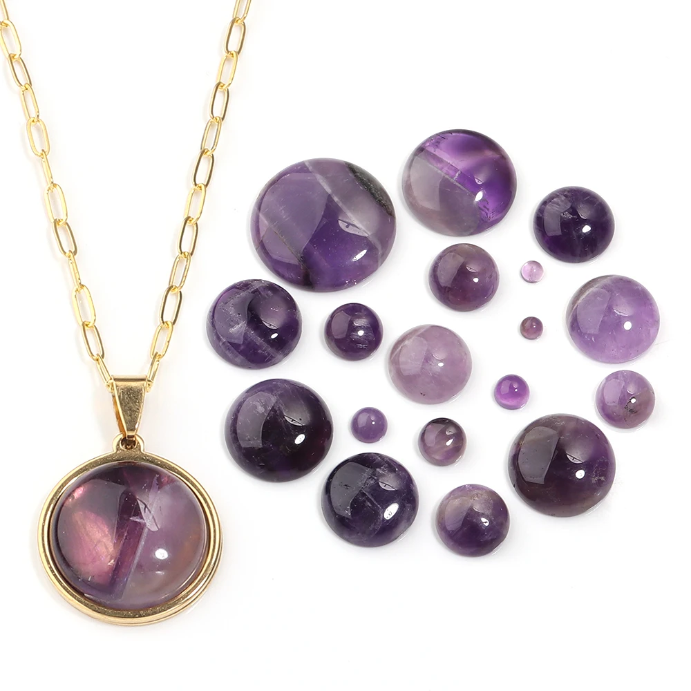 5-10pcs/lot 4/6/8/10/12/14/16/18/20/15mm Natural Stone Cabochon Round Amethyst Cabochons For DIY Jewelry Making Necklace
