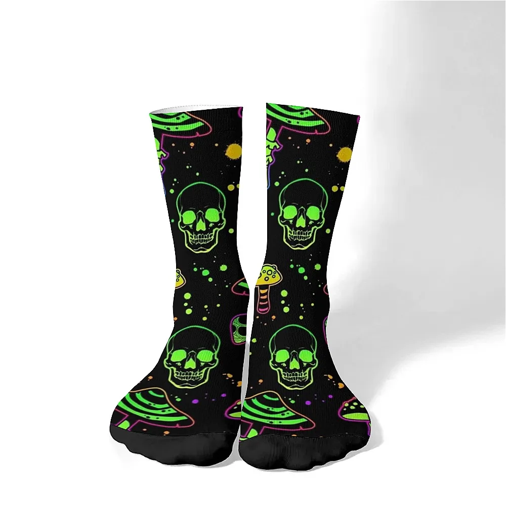 멋진 버섯 프린트 다용도 남성용 노벨티 미드 튜브 양말, 세련되고 귀여운 다용도 스타일, 통기성 및 따뜻함, 완벽한 선물