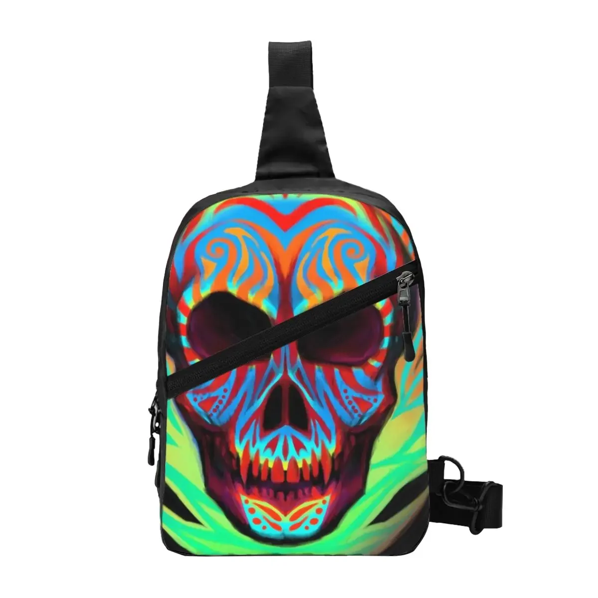 

Scary Flaming Skull Sling Chest Bag Custom Halloween Horror Shoulder Crossbody Backpack for Men Travel Hiking Daypack