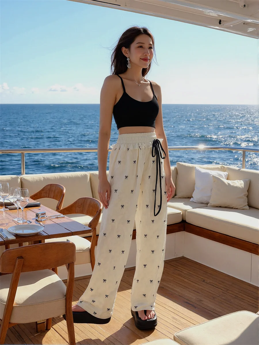 المرأة السراويل الفضفاضة الأسود المشمش نمط غير رسمي ثنيات المرأة النسيج الأنيق فضفاض واسعة الساق عالية الخصر ملابس الحفلات المسائية الرسمية #5