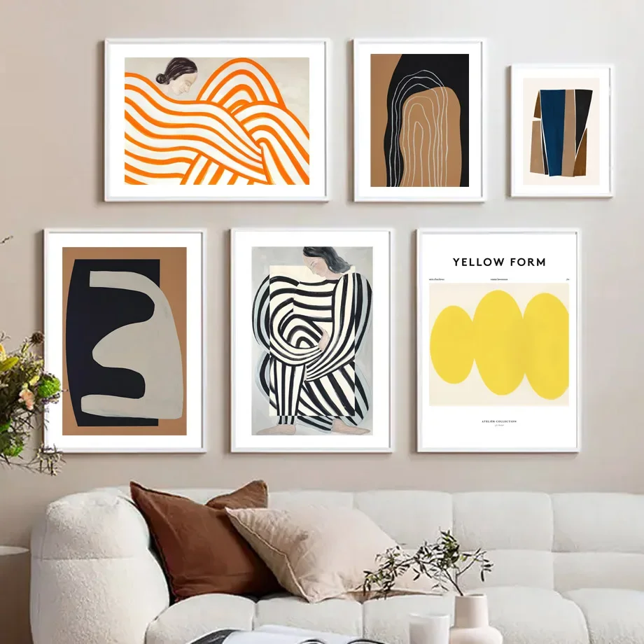 

Abstract Girl Pose Lines Curve Geometry Shape Leaf Wall Art Print Canvas Painting Nordic Poster Decor Pictures For Living Room