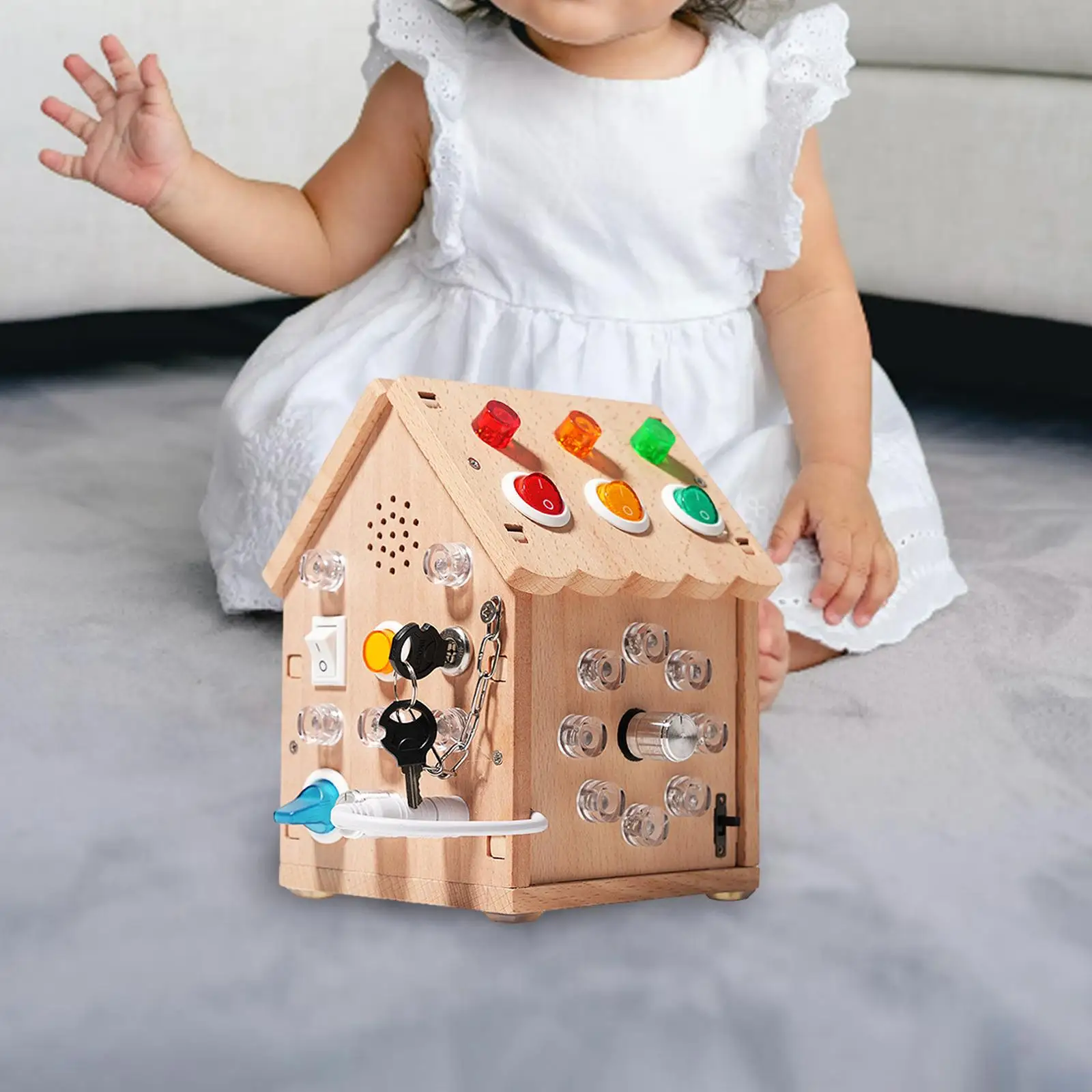 Wooden House Busy Board Montessori Toy Activity Cube Busy House Sensory Board