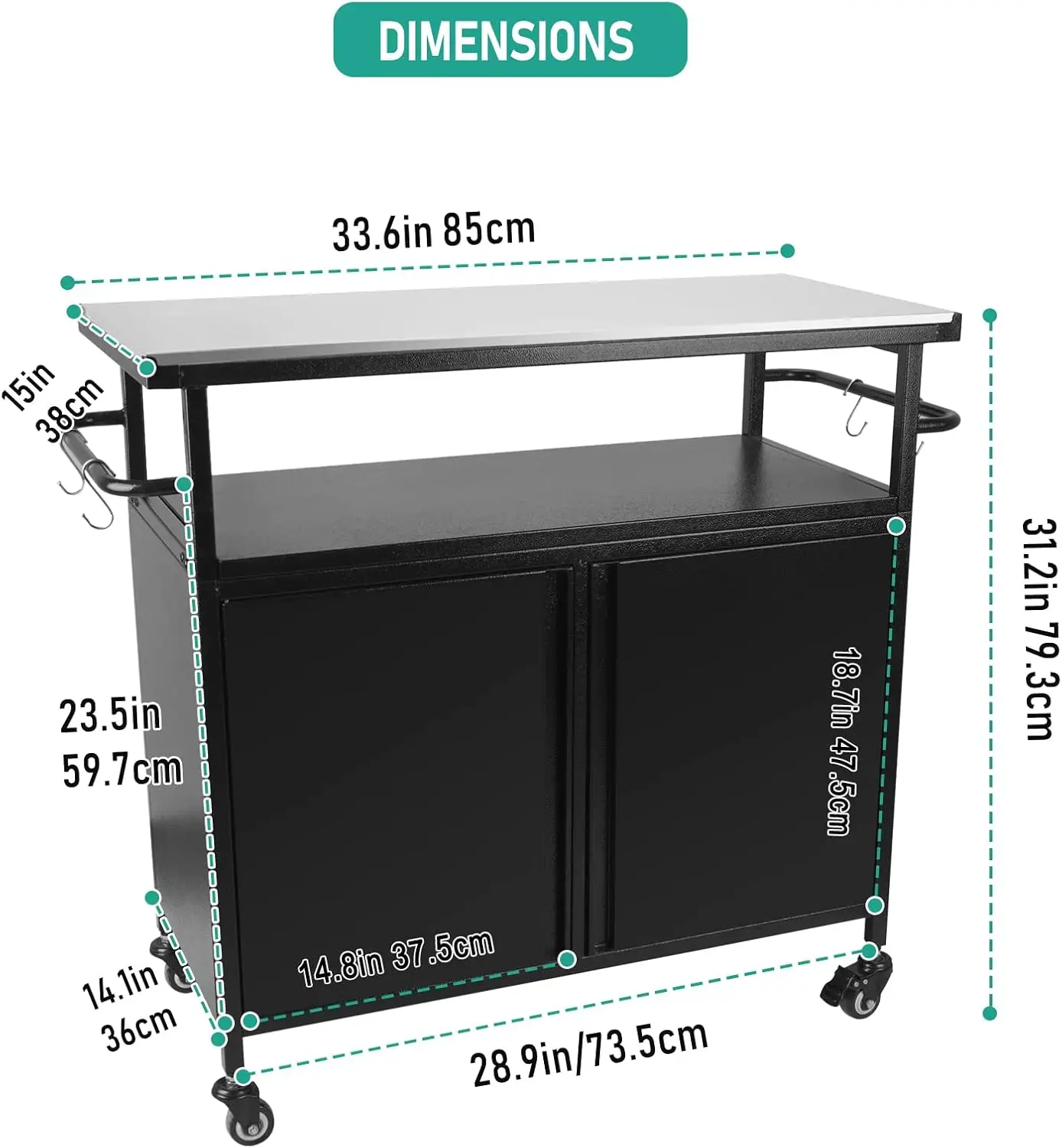 Carrinho Outdoor Grill com Armazenamento, Carrinho De Cozinha, Mesa de bancada portátil, 31 "Altura