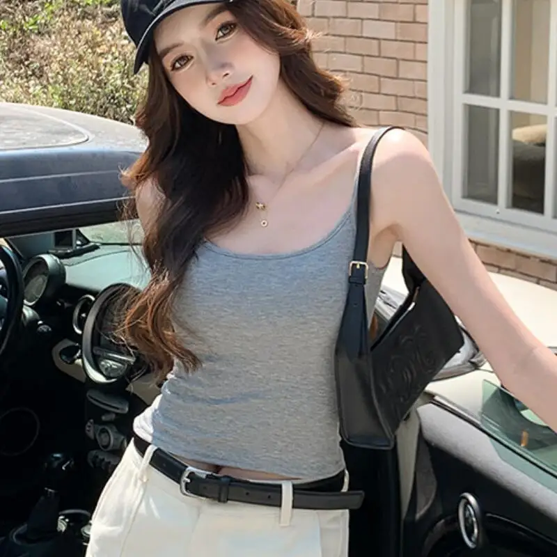 

Модный женский топ-камизоль приталенного кроя с подкладкой для груди и вставкой-жилеткой для лета, из чистого хлопка, универсальный.