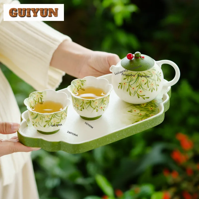 HOYIHM Hand-painted Daisy Tea Set Complete Set Vintage Tea Ceremony Set Teapot And Tea Cup Set Cafes Decoration