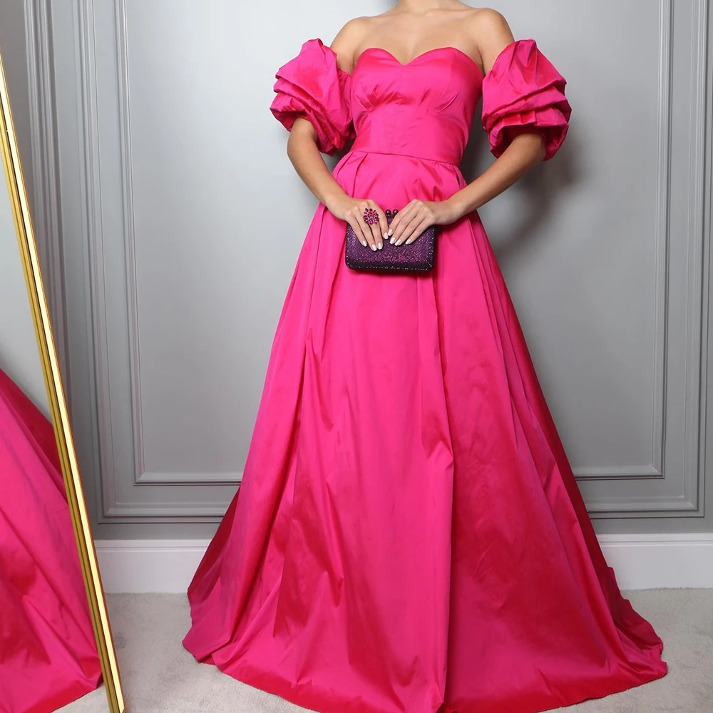 

Elegant Party Dresses Off the Shoulder Sweep Train Sweetheart A-Line Sweep Train Solid Color Dresses For Formal Occasions