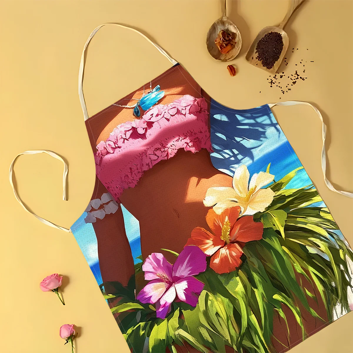 1pc Hawaiian Hula Girl Apron Linen Kitchen Cooking Baking Funny Novelty Gift For Her Beach Party BBQ Chef Accessory Wear