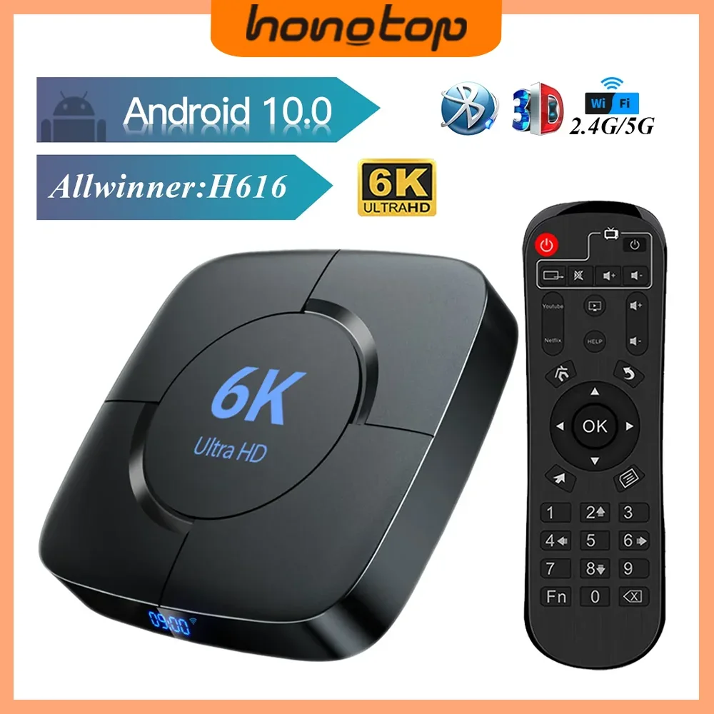 Hongtop-スマートTVデバイス,Android 10,TVボックス,H616,2.4g,5g,wifi,Bluetooth, 6k,HDビデオ,H.265,メディアプレーヤー