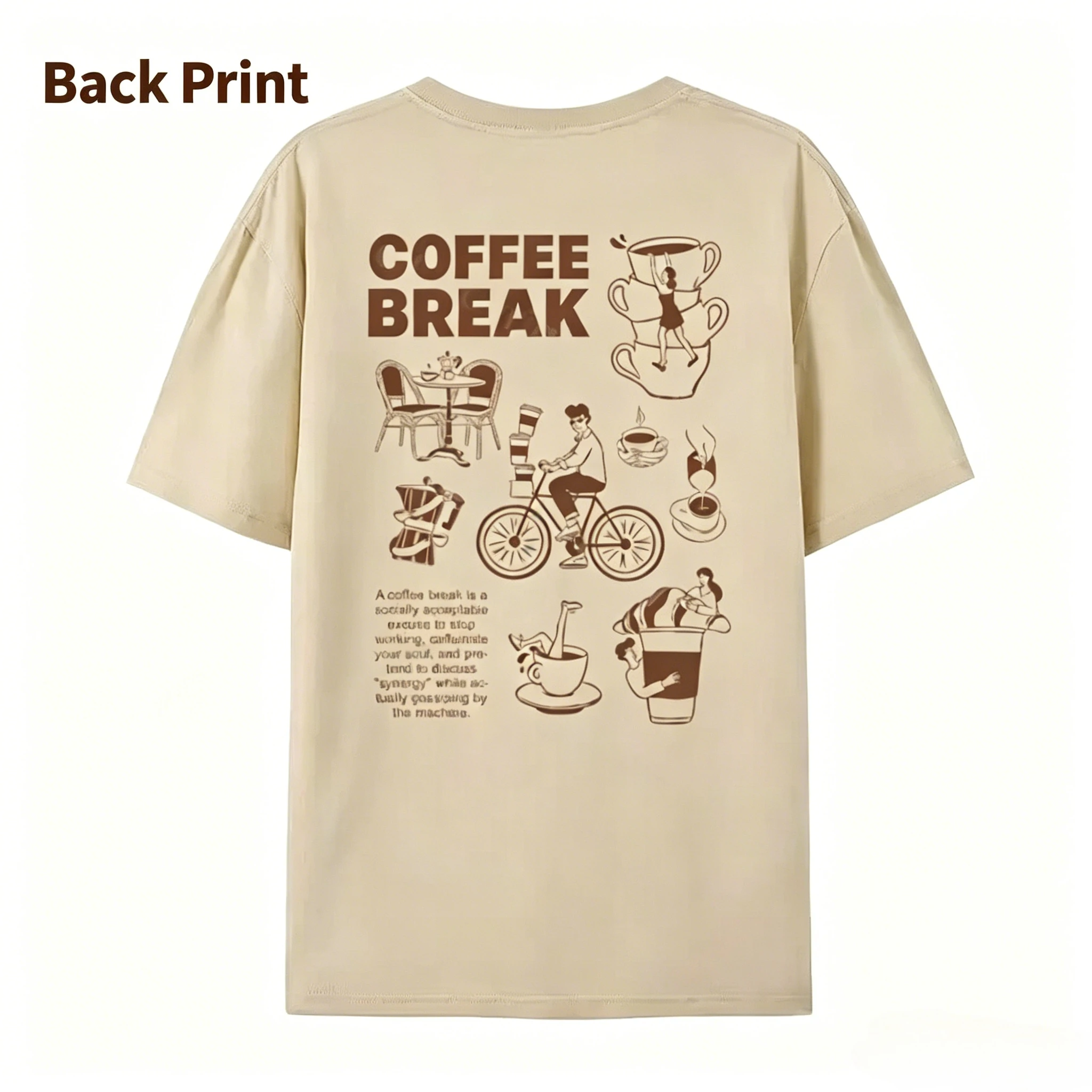Retro Coffee Break Back Print Shirt Cute Funny Coffee Graphic Tees Barista Women Men Oversized Aesthetic Streetwear Unisex Top