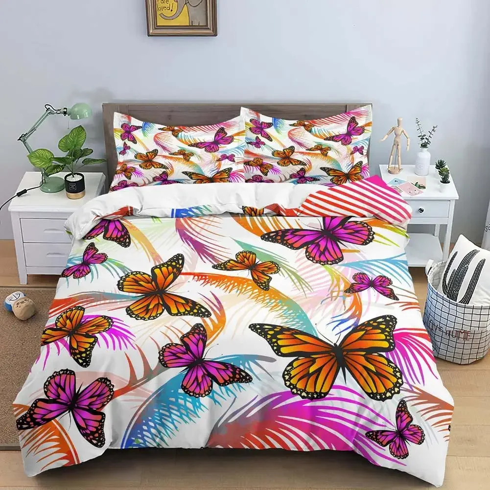 مجموعة غطاء لحاف على شكل فراشة، غطاء لحاف على شكل فراشة ملونة على شكل قلب، طقم سرير من البوليستر على شكل حيوان ربيعي طقم سرير للفتيات