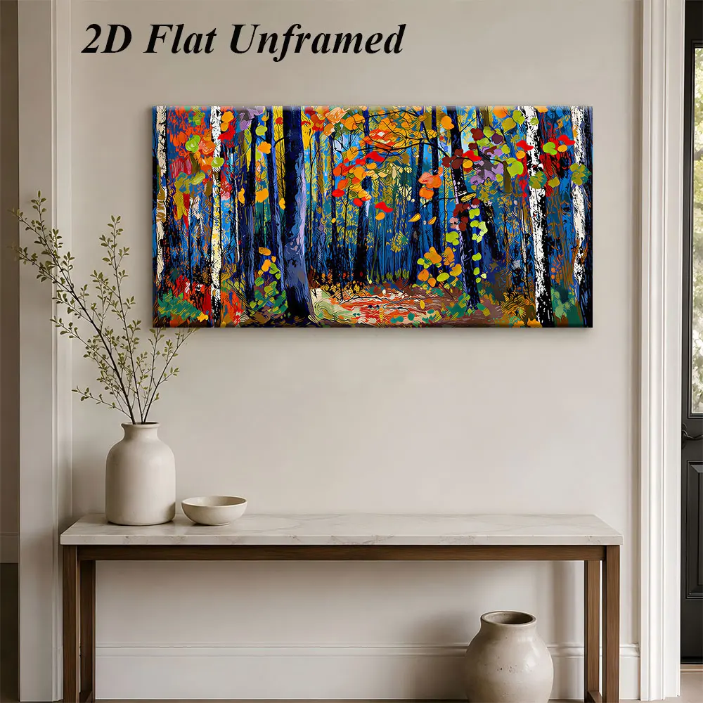 (1PC Unframe)1 modern abstract forest landscape frameless decorative painting with rich colors, grid home decoration painting 2D
