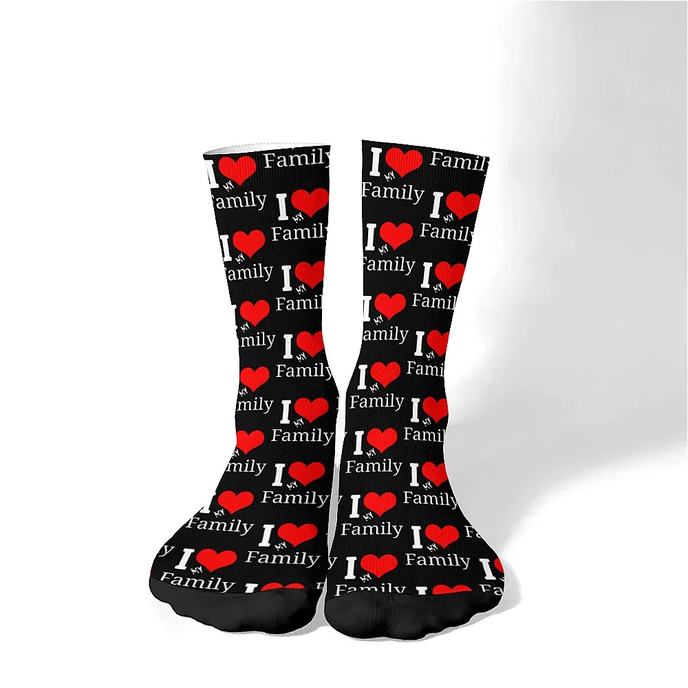 나는 가족을 사랑합니다 남성용 미드 튜브 양말 크루 양말, 부드럽고 편안한 양말, 캐주얼 패션 양말, 야외 여행에 적합합니다.