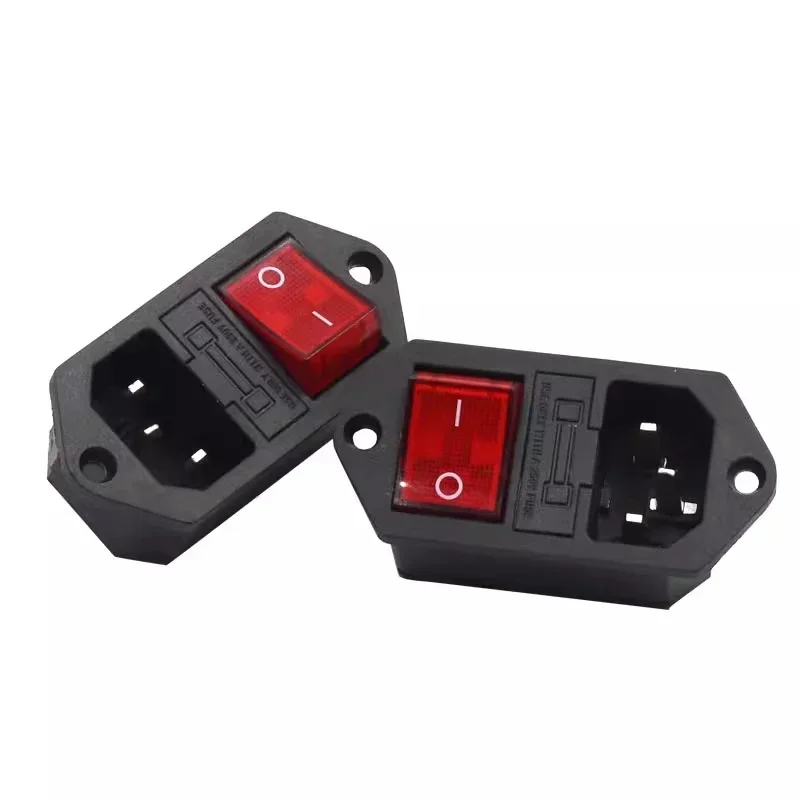 5 stks AC-01B-1 Stopcontact IEC met Schakelaar Zekering Rood Licht 250 V 10A 3-Pin Inlaat Module Connector C13