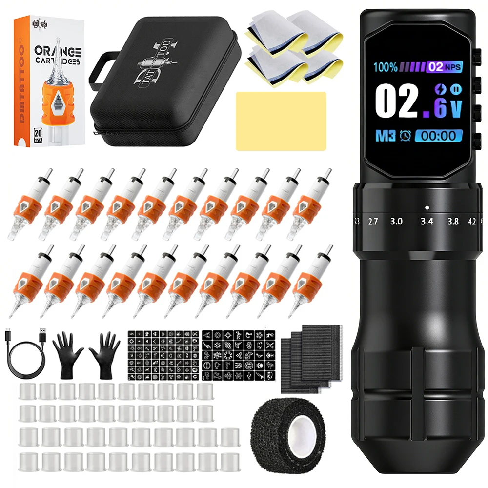 Professional Adjustable Stroke Tattoo Machine Kit Wireless Tattoo Pen Coreless Brushless Motor With Tattoo Needle Tattoo Ink
