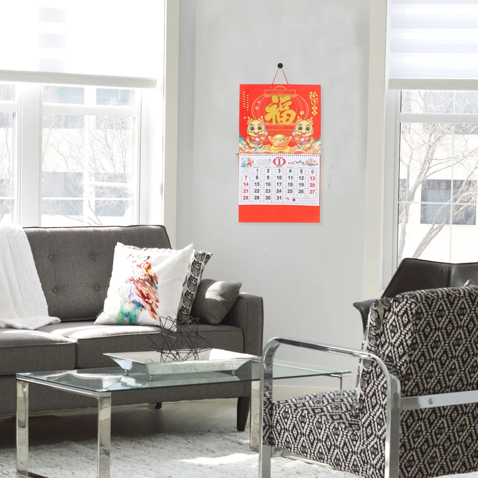 

Настенный семейный календарь 2024-2025 годов, Лунный календарь в китайском стиле, Декор для дома, Год Дракона