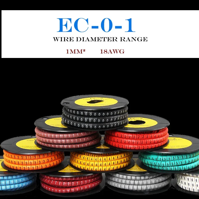 マーカー 1000PCS EC-0/1/2/3 Cable Wire Markers 0-9 A-Z Colored Numbers