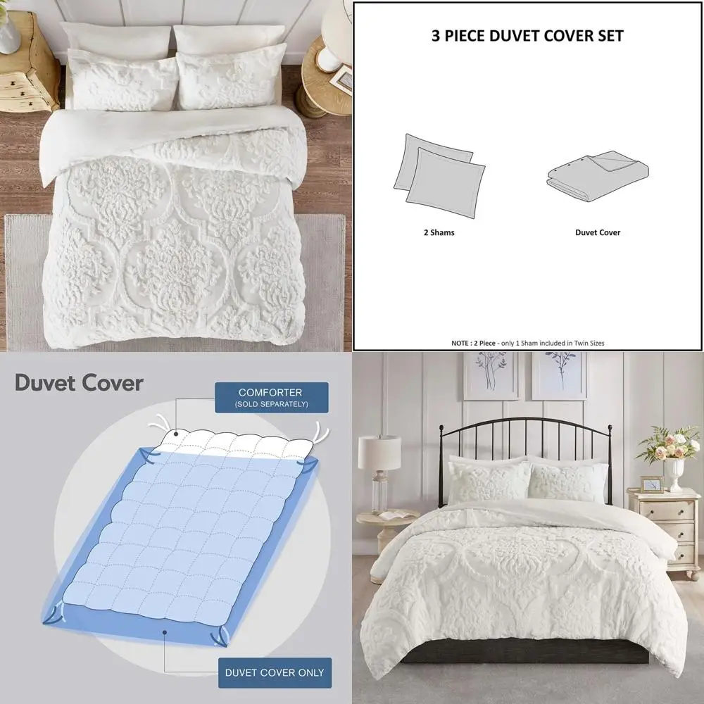 

Modern Luxurious Chenille Cotton Duvet Cover Set with Matching Shams - King/California King Size