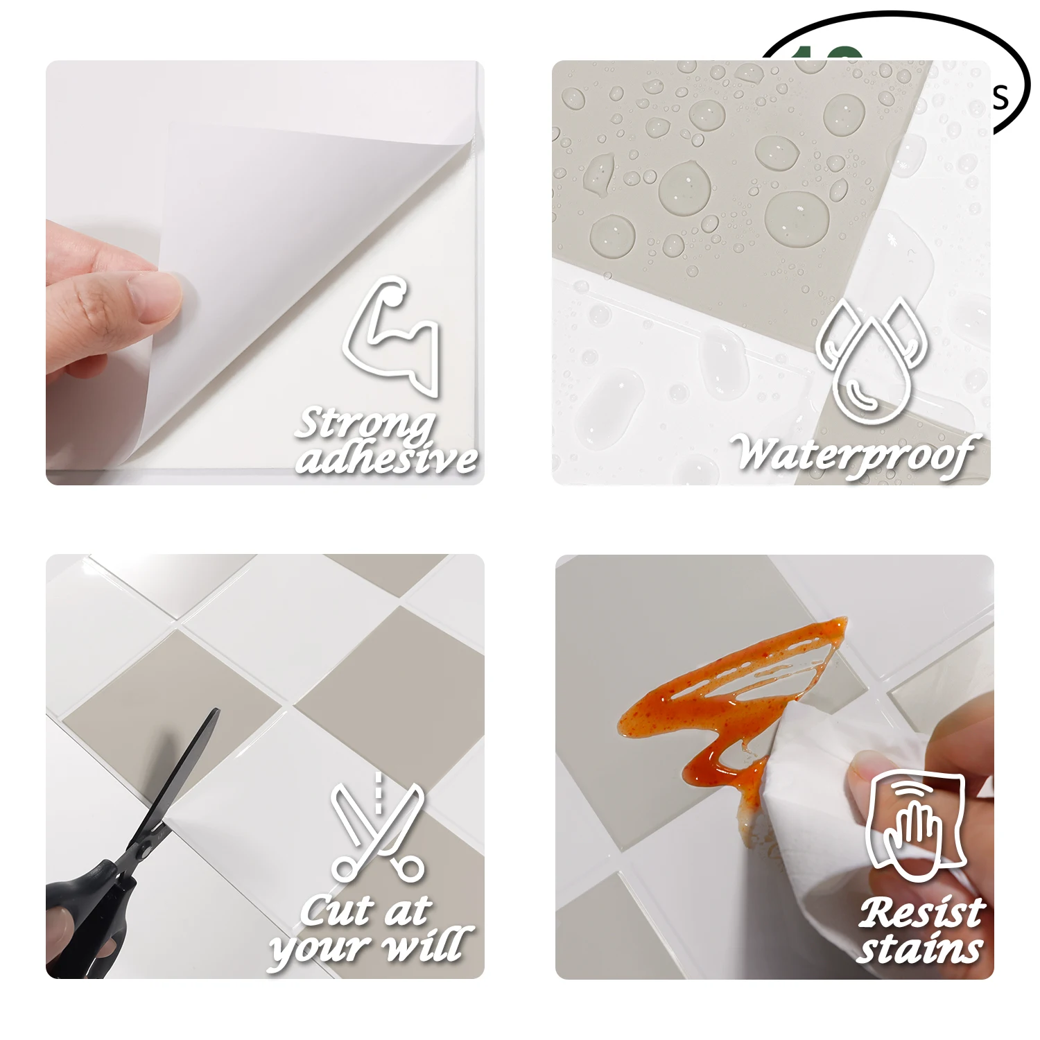 10 Sheets 3D Square Wall Sticker Strong Adhesive Kitchen Vinyl Wallpaper Waterproof Stick on Tile for Home Decoration