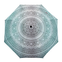 Mandala Gradient Automatic Umbrella Men Women Rain Windproof Outdoor Travel Sun Three Folding Umbrellas 8 Ribs Gift Parasol