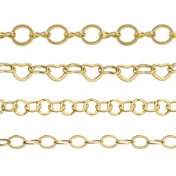 Brass Real Gold Plated Cable Chain, Circle Link 6mm Flat Heart Chains For Diy Bracelet Necklace Anklet Jewelry Making Supplies