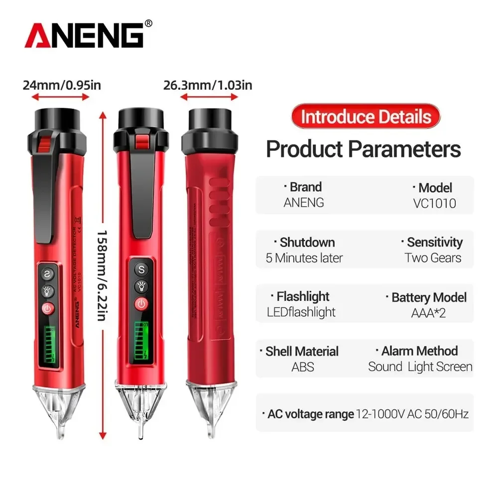 

ANENG VC1010 NCV Voltage Tester Pen 12-1000V AC Non-Contact Digital Voltmeter Induction Voltage Detector Electric Test Tool