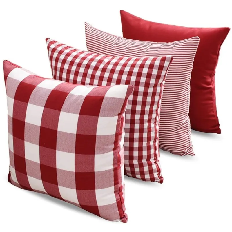 Red Buffalo Check Plaid Decorative Throw Pillow Covers 30x50cm 45x45cm Farmhouse Gingham Cushion Cover Christmas Gift Pillowcase